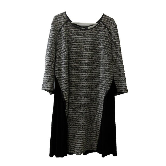 Cato Woman Dress Plus Sz 22/24W Black White Knubby Knit Inset Faux Leather Trim - Picture 1 of 8